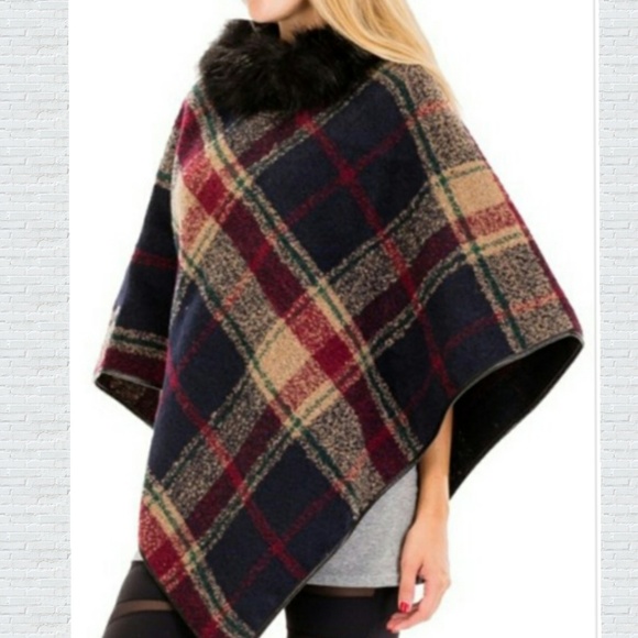 Elegant Preppy Tartan Plaid Faux Fur- jacket - Picture 3 of 4